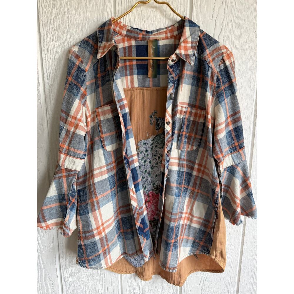 Arrata Silent Journey Plaid Embroidererd Boho Sleeve, Medium